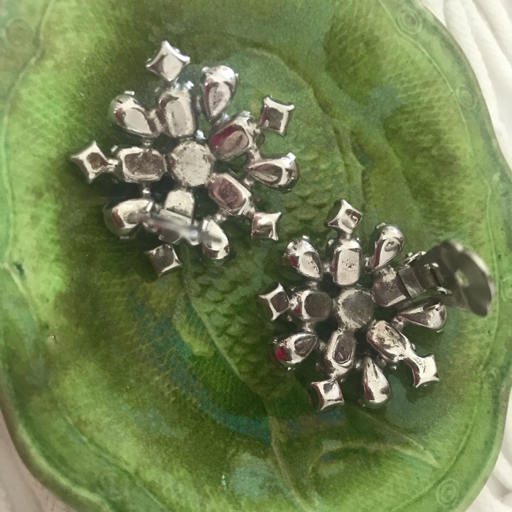 Snowflake Rhinestone Clip Earrings - Picture 4 of 4